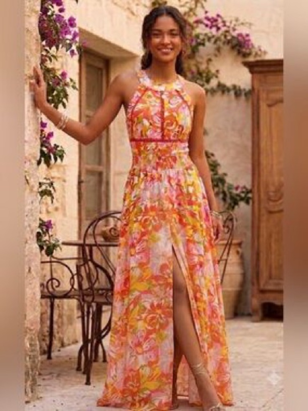 Abel the Label Anthropologie Floral Back Cutout with Tie Maxi Dress